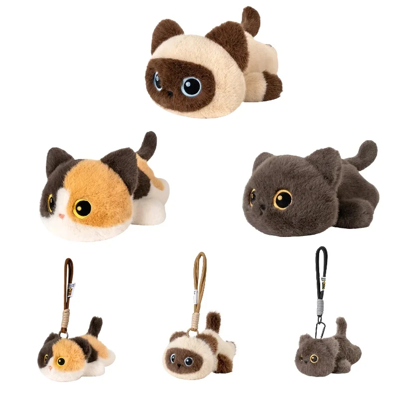 Kawai-gato de peluche de juguete, gato negro, gatito siamés, Calico, muñeco de gato, colgante de gato, llavero, juguete de peluche, regalo de cumpleaños para niños