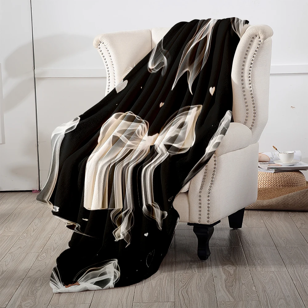 White Bows Black Smoke Super Soft Flannel Blanket Fuzzy Warm Throw Blanket for Bed Couch Cozy Plush Bed Cover All Season