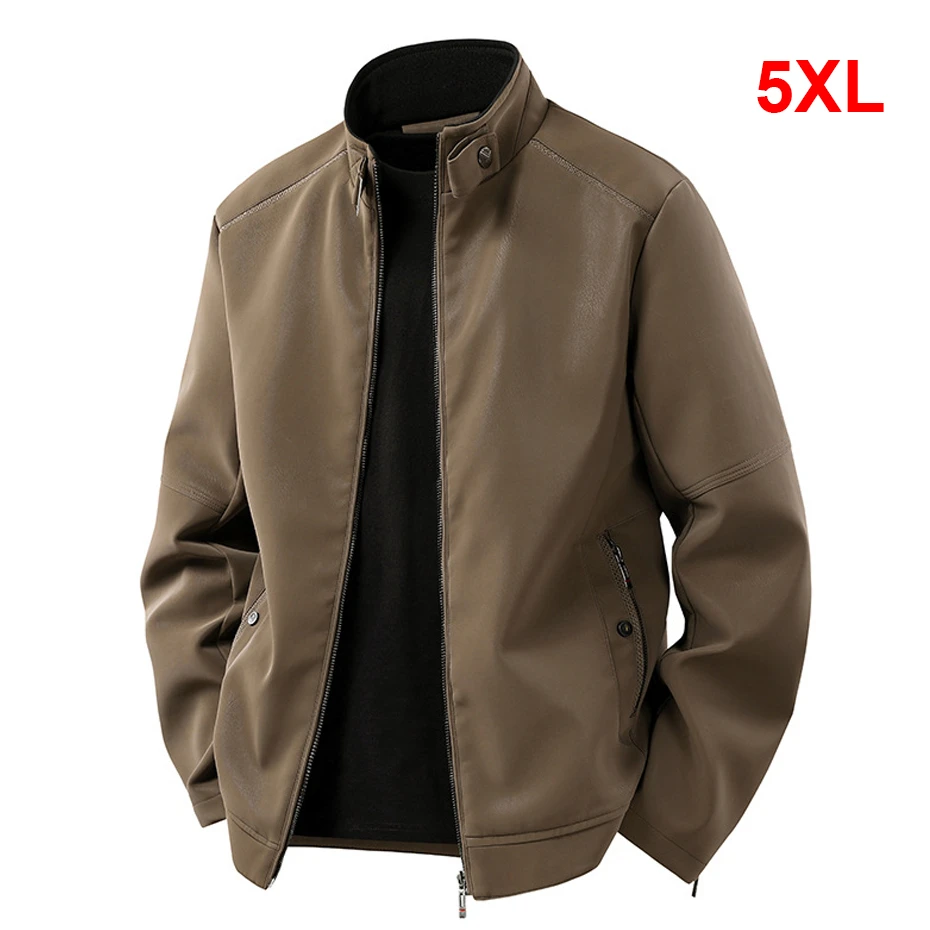 

Autumn Winter Fleece PU Jacket Men Motorcycle Biker Stand Collar Jacket Coat Fashion Casual Cargo Jacket Male PU Coat Black