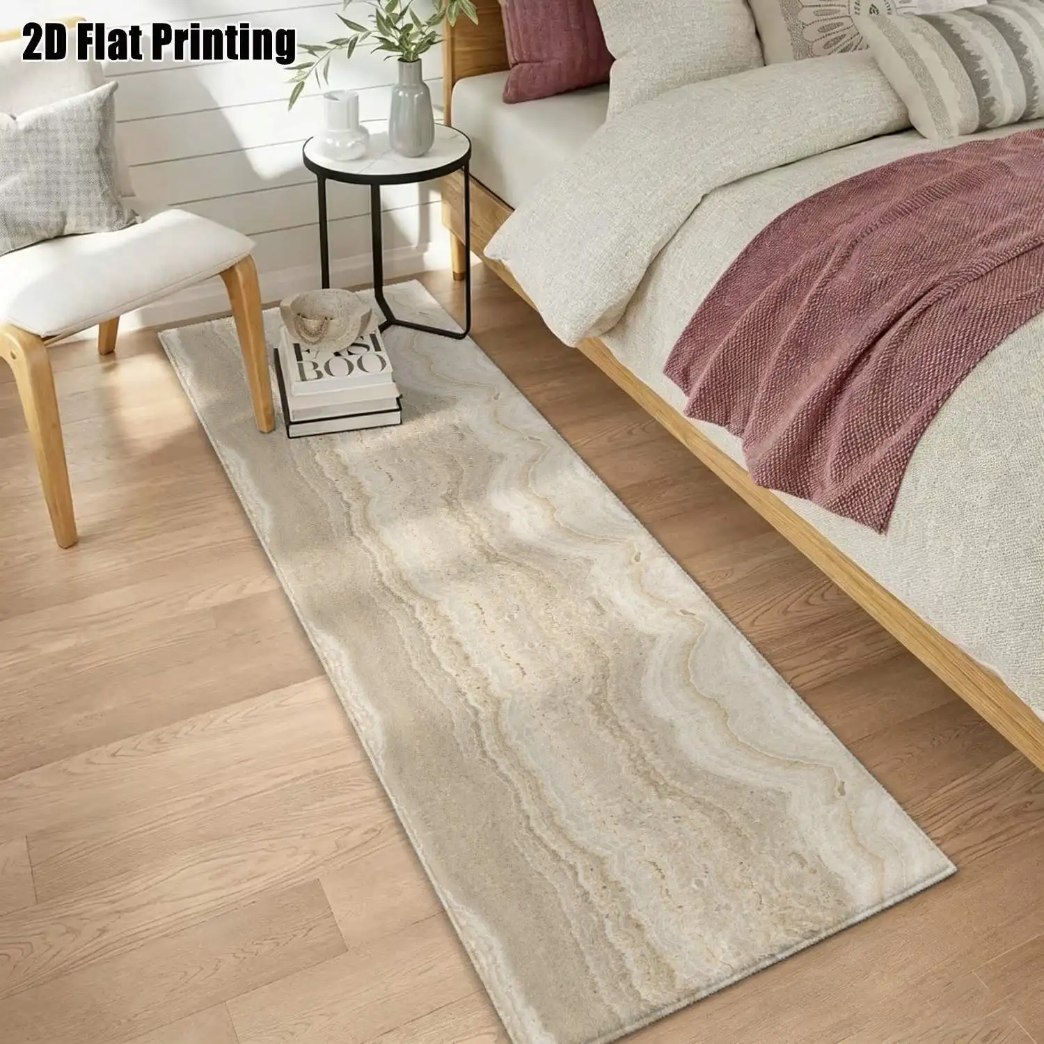 1Pc 2D Printed Light Beige Wave Stripe Long Strip Rug Nordic/Modern Minimalist/Geometric/European Style, Home Decor, Multi-Size, Machine Washable, Ideal for Entrance, Hallway, Living Room, Bedroom.