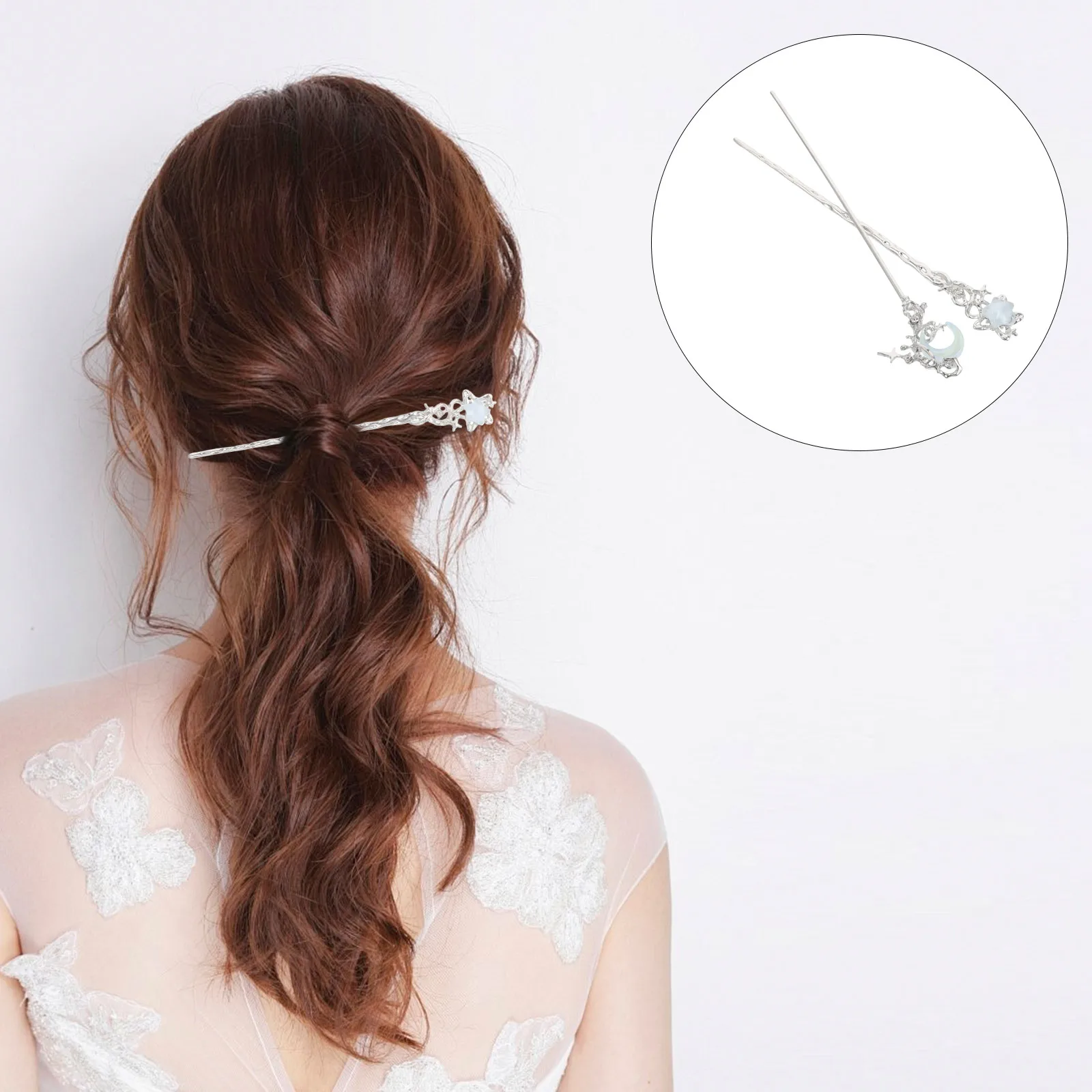 

2pcs Moonlight Stone Hairpin Star Hair Clips Lightweight Crystal Elegant for Weddings Parties Hanfu Updo Styling Tools Easy Use