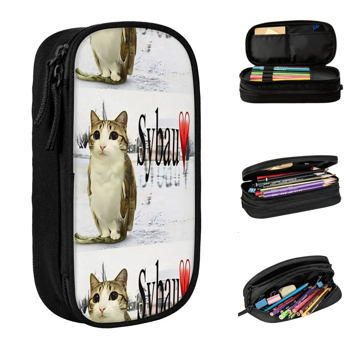 Meowl Meme Pencil Cases Classic Cat Owl Brainrot 90s Pen Box Pencil Bags Girl Boy Big Capacity School Supplies Gift Pencil Pouch