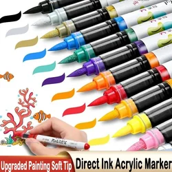 12/48 Colors Acrylic Paint Pens Markers Brush Tip Paint Markers For Rock Painting Wood Canvas Christmas Art Supplies Stationery