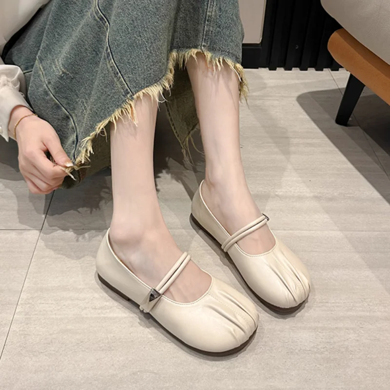 Soft Shoes Woman 2024 Female Footwear All-Match Oxfords Shallow Mouth New Dress Cute Leather Summer Mary Janes Shoes Woman