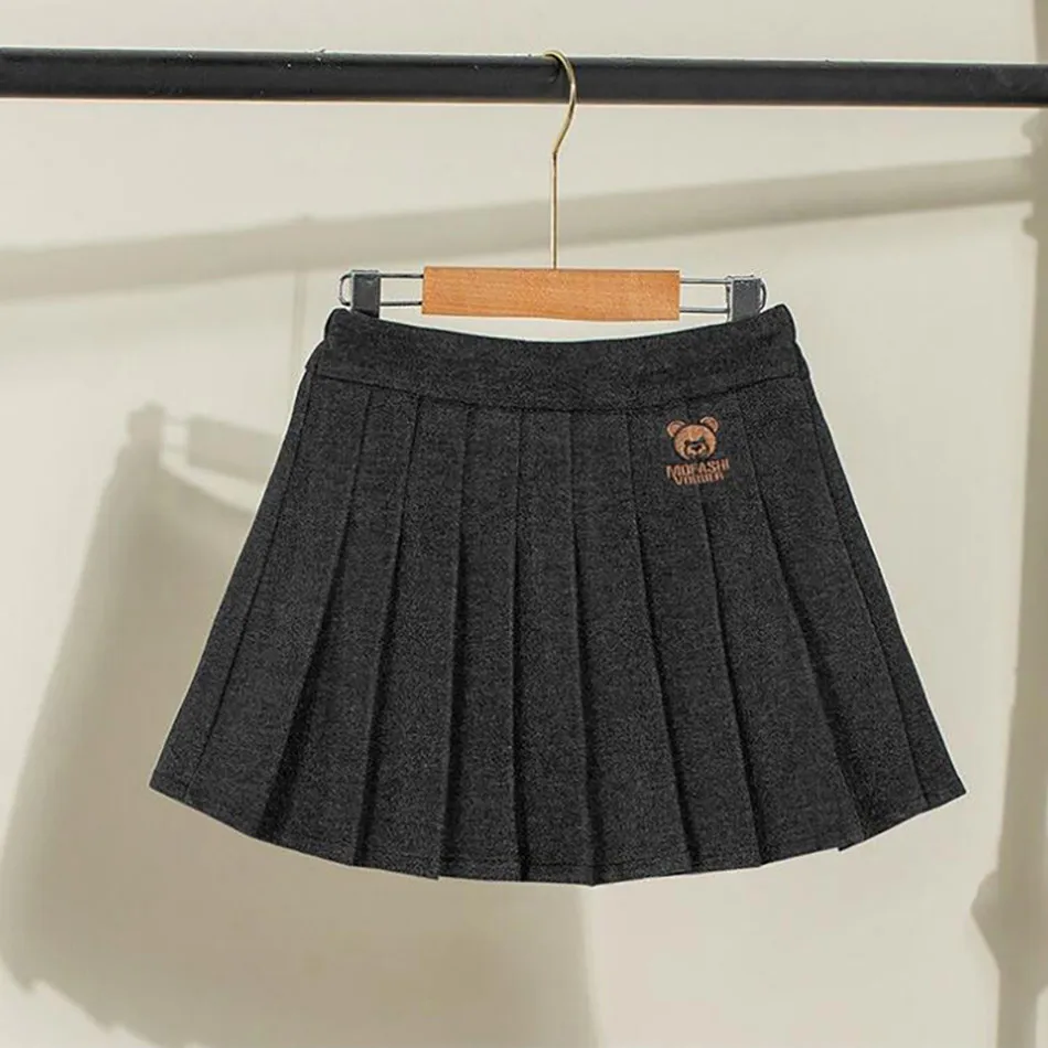 Girls Korean Solid Color Pleated Half Skirt Casual Girls Skirt Minimalist Style Half Skirt Fresh Girls Skirt