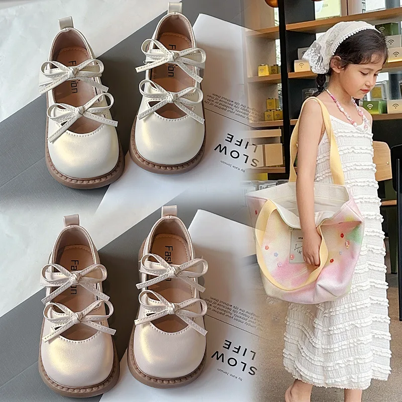 

Children's Leather Shoes Spring New Fashion Bow Girl Princess Shoes Soft Sole Baby Kid's Casual Dance Performance Shoes