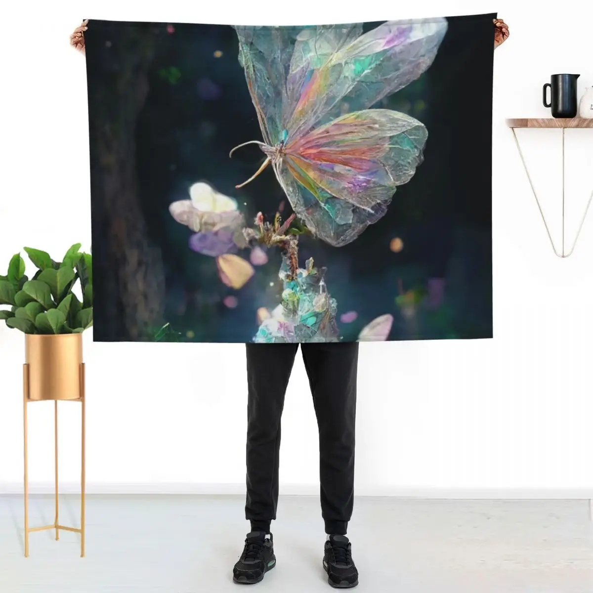 Rainbow Crystal Butterfly Lover Room Decor Rainbow Waterfall Abstract Art Print Throw Blanket blankets ands Baby Blankets