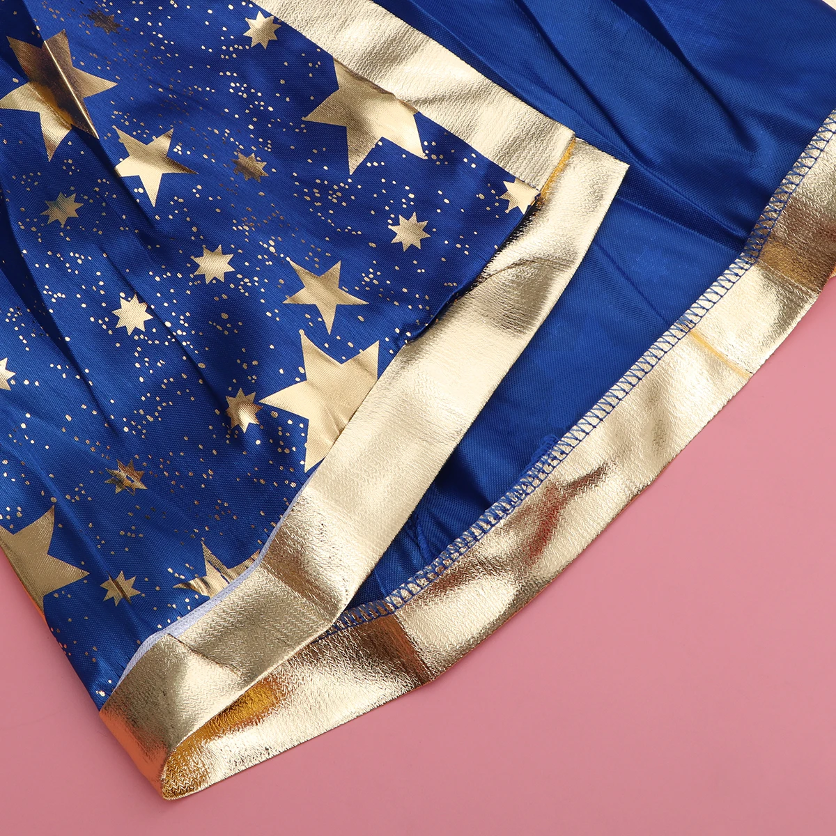 

2pcs Halloween Kids With Printed Wizard Witch Cape Cosplay Party Wizard Cloak With Hat Masquerade Costume Blue