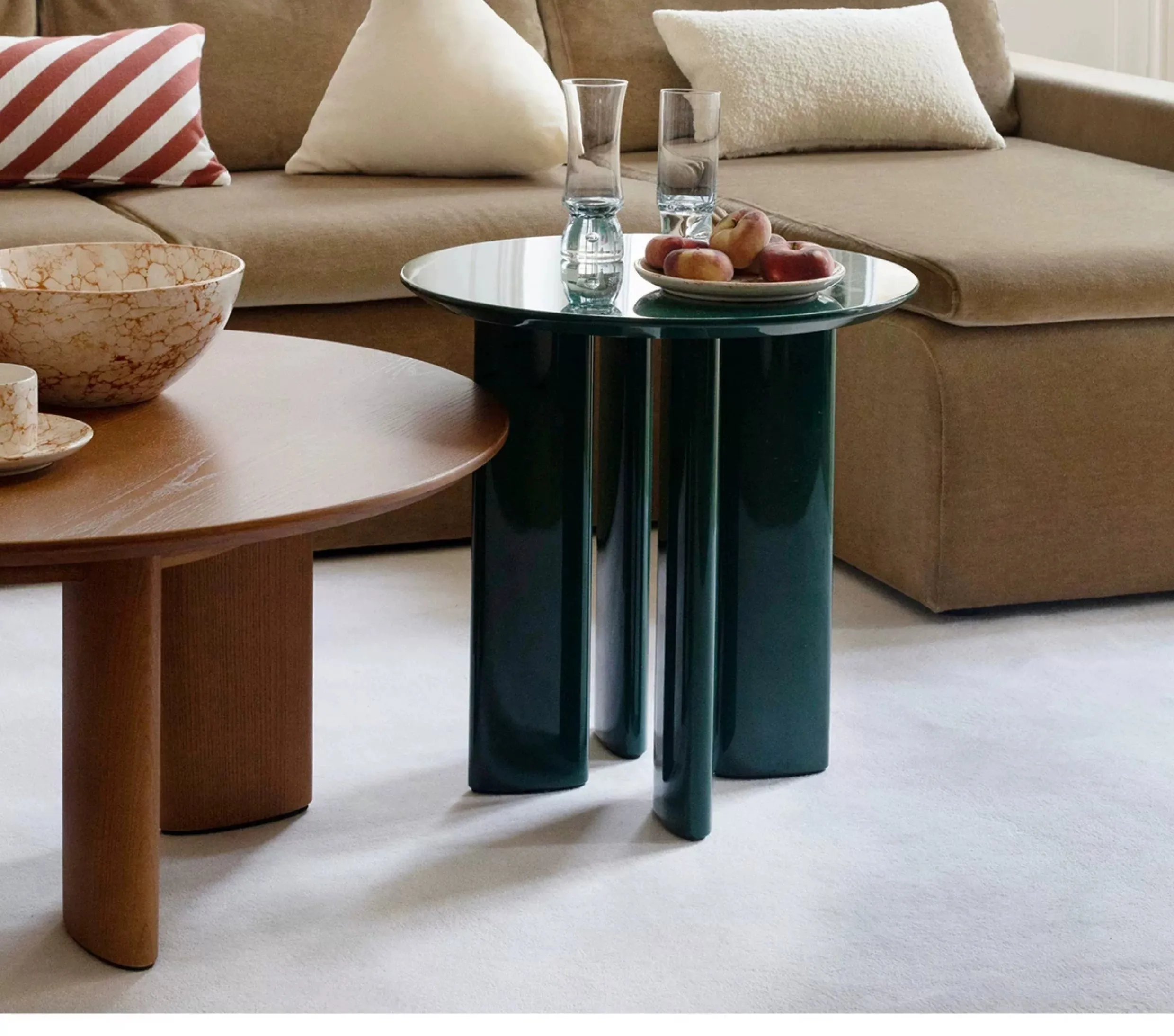 Vintage Solid Oak Side Table,Mid-Century Minimalist Nightstand,Dark Green Corner Table, Wabi-Sabi Accent Table Sofa Side Bedroom - view 6