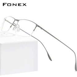 FONEX Titanium Alloy Glasses Frame Men Square Eyeglasses Frames Half Rim Male Korean Eyewear 8101