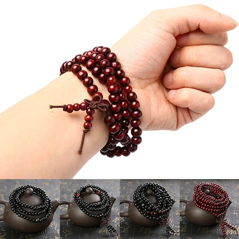 New 6/8mm Natural Sandalwood Buddhist Buddha Meditation 108 Beads Wood Prayer Bead Mala Bracelet Women Men Jewelry