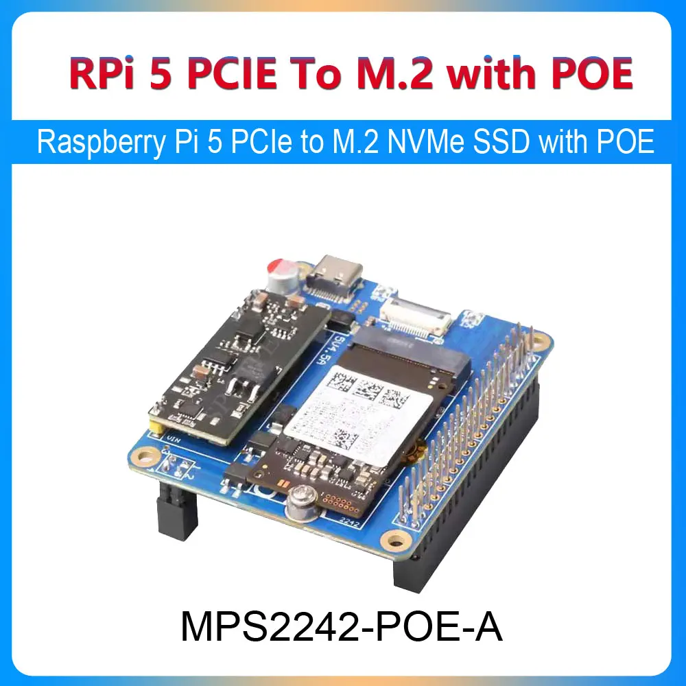 Raspberry Pi 5 PCIe to M.2 NVMe SSD HAT With POE Adapter Board PCIEx1 Gen2/Gen3  RPi5 2242/2230