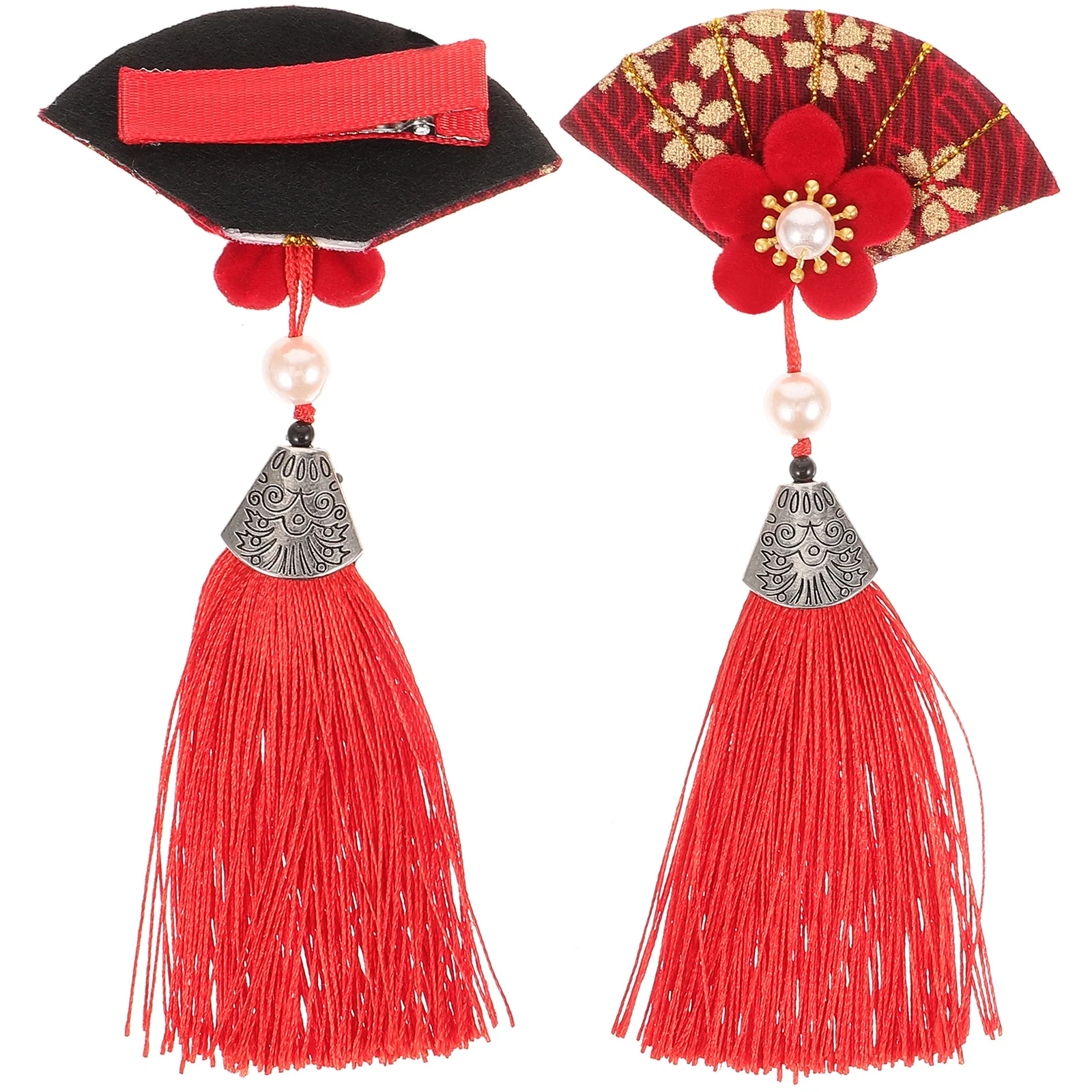 

Red Gold Flower Hair Clips with Cherry Blossom Tassels Vintage Japanese Kimono Style Hair Accessories for Women Girls Party Hats