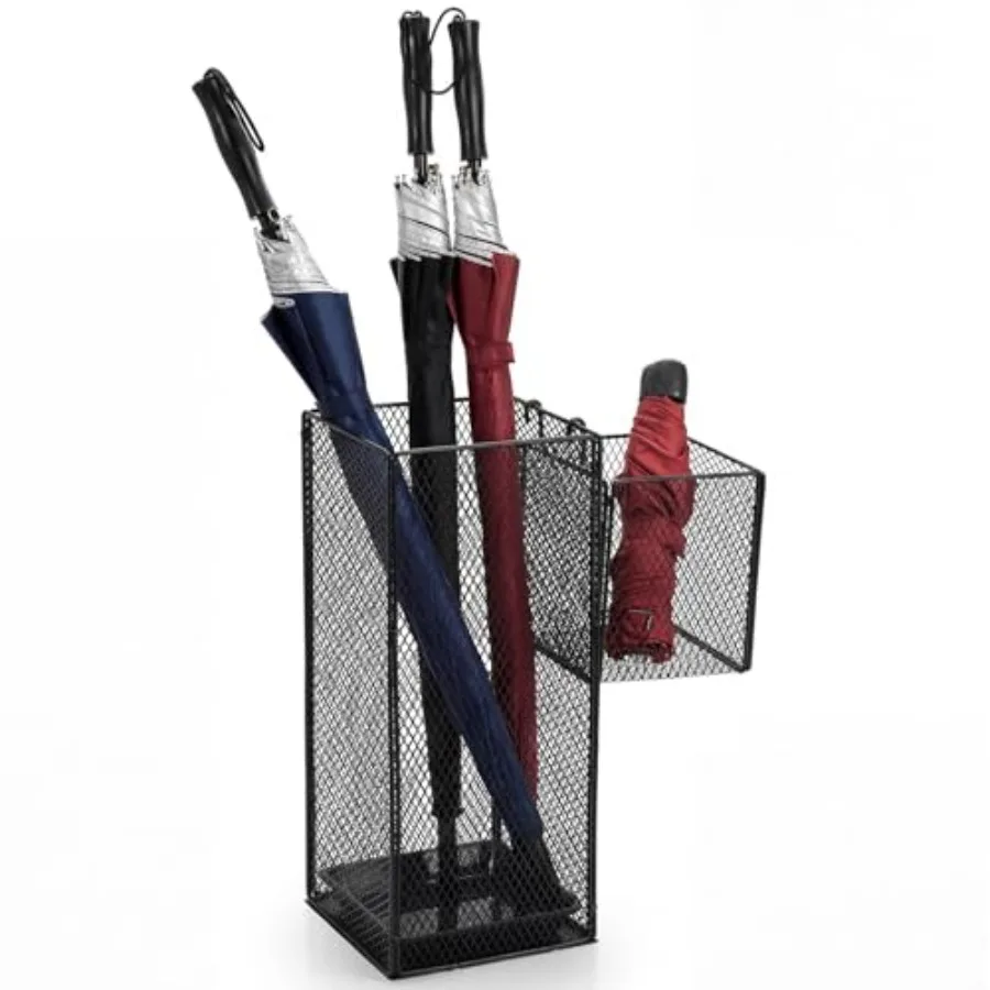 

Metal Umbrella Holder for Entryway, Indoor Umbrella Stand for Entryway with Small Basket and Draining Tray, Modern Umbrella Sto