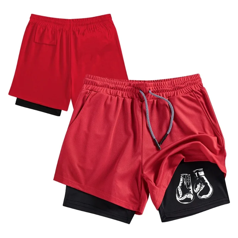 Streetwear for Mens Double Layer Shorts 2-in-1 Casual Running Quick Dry Athletic Multi-functional with Compression Liner Cycling