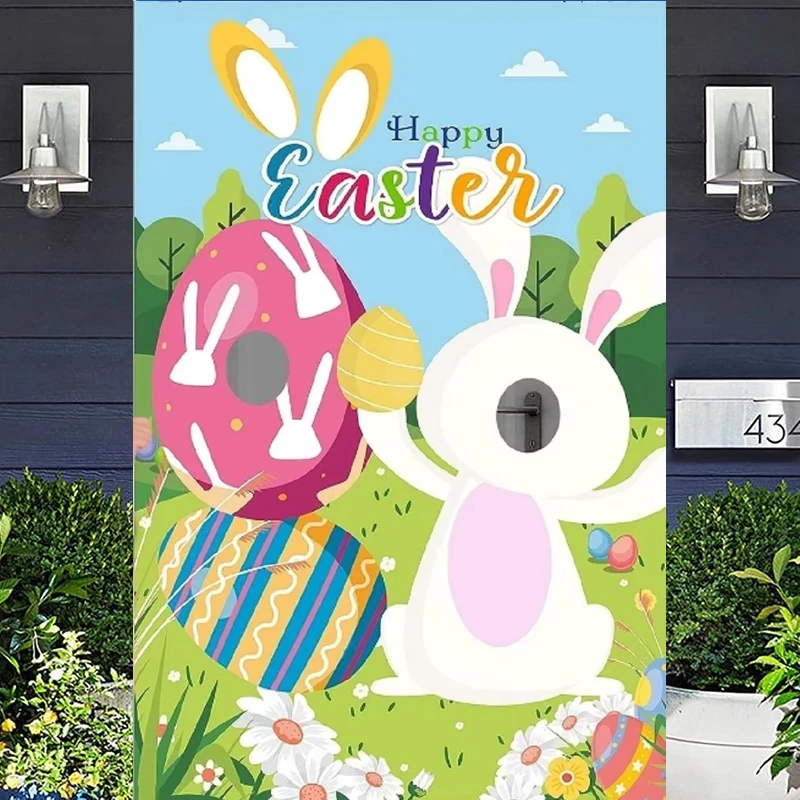 

Photography Backdrop Happy Easter Photo Door Banner Bunny Pretend Play Party Game Photo Background Portrait Shooting Poster
