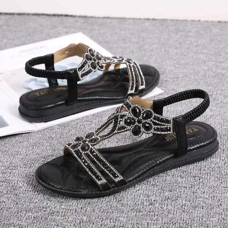 

Summer New Women's Shoes Exquisite Rhinestone Roman Sandals For Woman Fashion Flat Casual Shoes Designer Shoes Sandalias Mujer