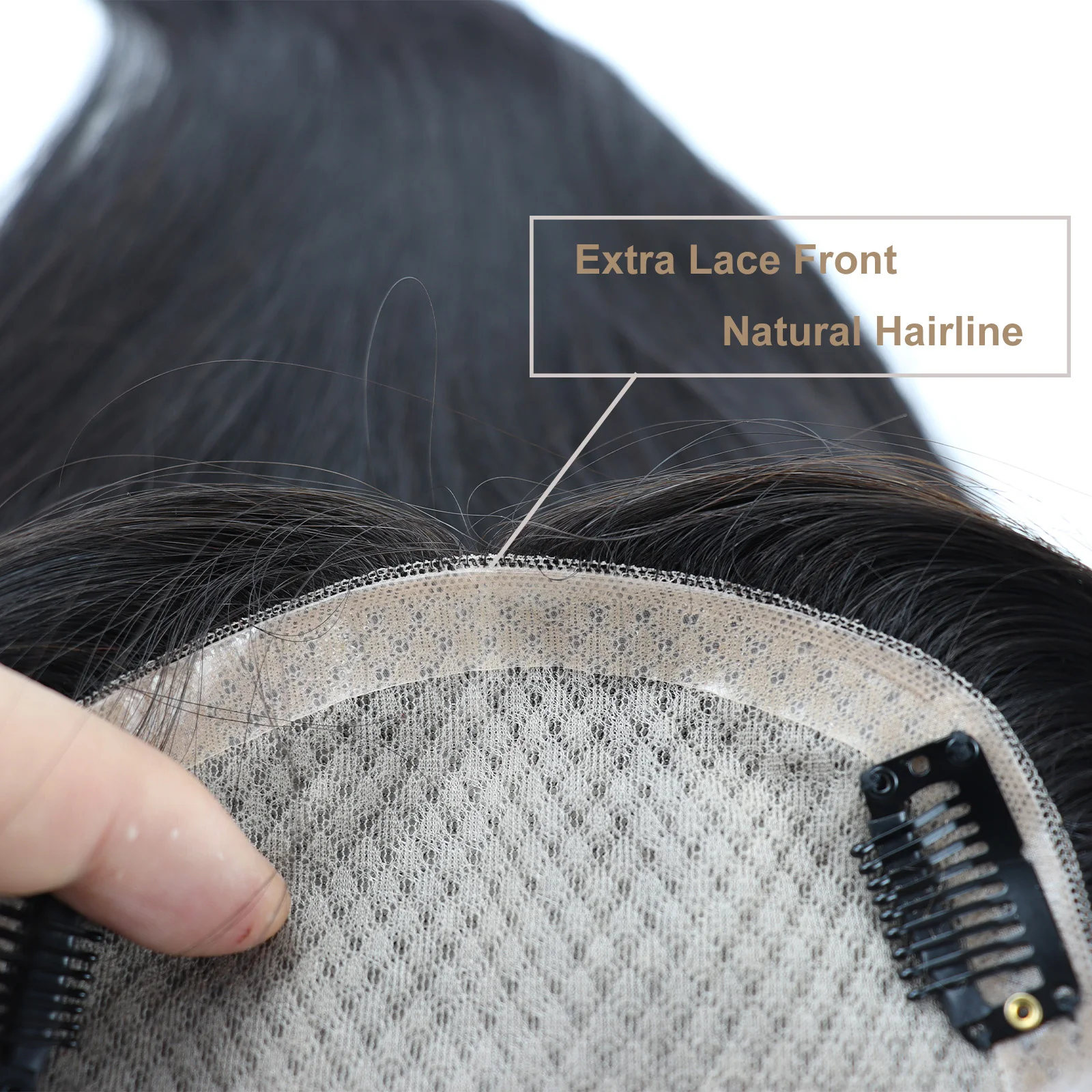 24 ''شعر بشري طويل توبر قاعدة الحرير 15x17 سنتيمتر تنفس ريمي الشعر البشري اليد تعادل الحرير العلوي قطعة شعر مع مقاطع في بولي PU حول #5