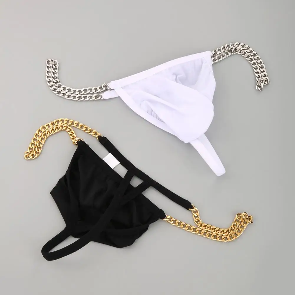 Comfortable Slim Fit Men Thong Men Thong Underwear Men's Ice Silk Thong Underwear with Metal Chains Hollow Out for High image 2