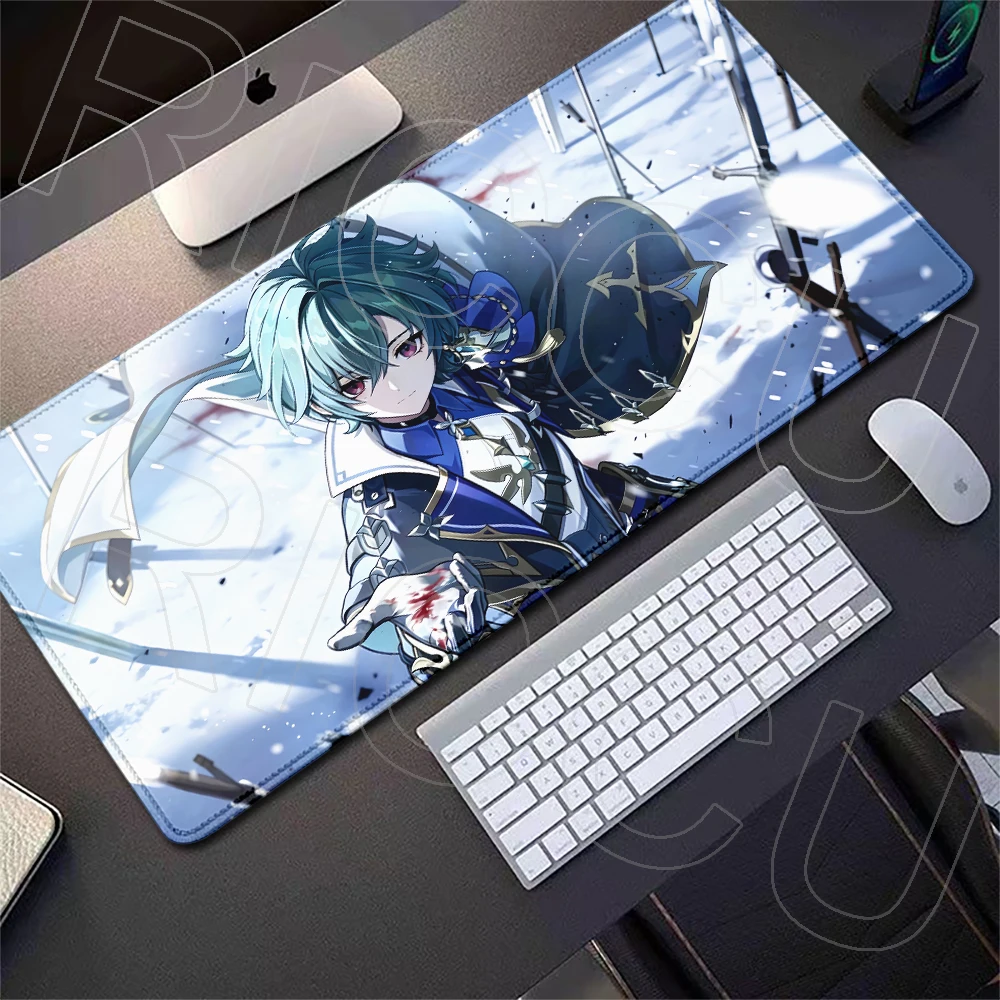 Large Anime Game Genshin Impact Lohen Mousepad Anti-Slip Rubber Bottom Locked Edge Washable Fast Glide Desk Mat Keyboard Mauspad