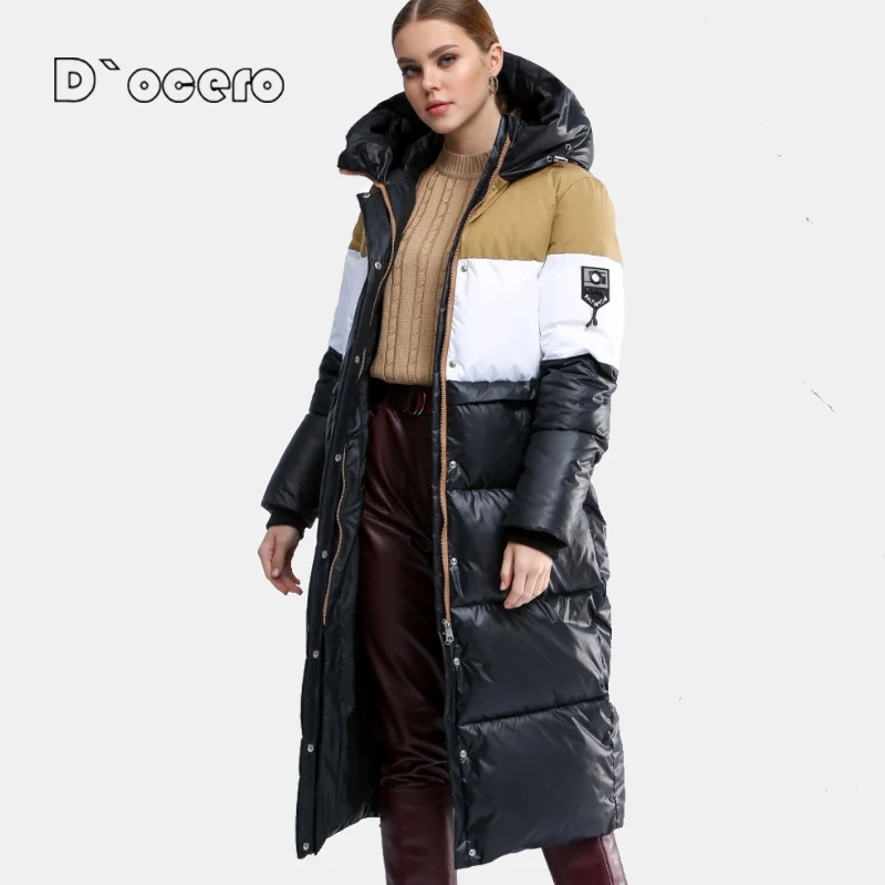 DOCERO 2022 Women\'s Winter Down Jacket Patchwork Long Women Padded Quilted Parka Thickened Warm Female Coat Cotton Outerwear