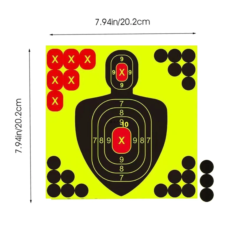 Papel de tiro humanoide de longitud media, 10 piezas, pegatina fluorescente, pistola, Rifle, tiro, objetivo, 8 pulgadas