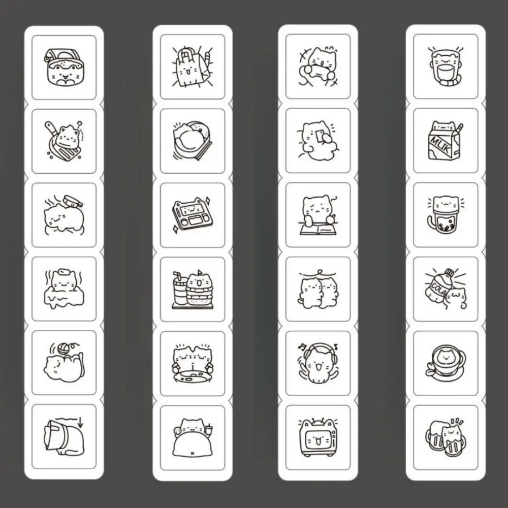 6pcs Cute Design Cat Emotion Stamp Mini Size Plastic Handle Scrapbooking Stamp White Daily Life Series Pattern Stamps
