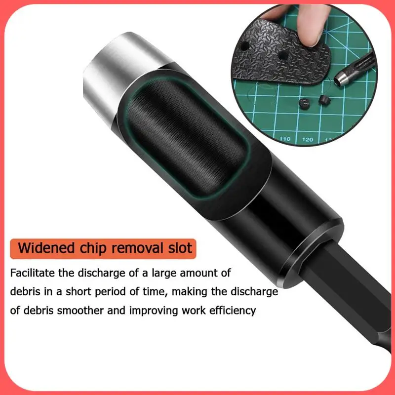 

AA89-6Pcs Hollow Punch Set Drill Bits -Leather Hole Punch Tool Flexible Drill Bit Extension Hexagonal Handle Drill Bit Set Kit