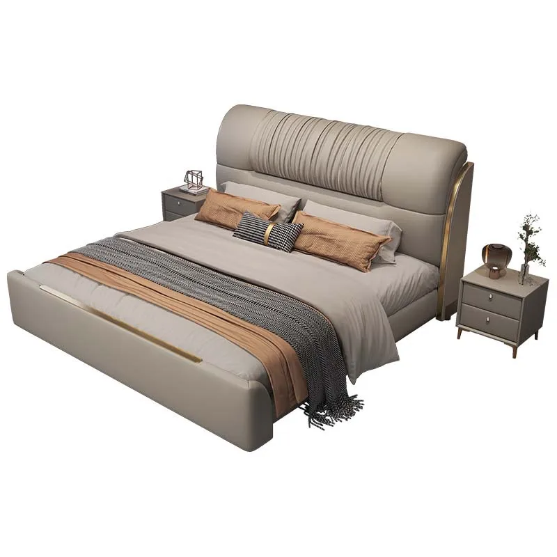 

Leather bed, master bedroom modern simple high-end atmosphere, Italian light luxury 1.8 meters double, solid wood s