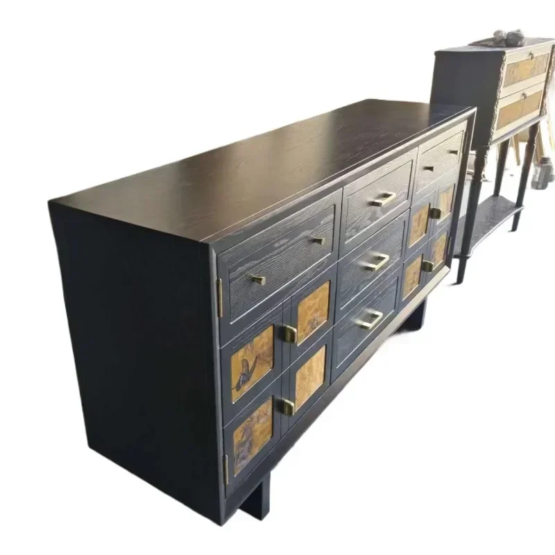 Retro wind side cabinet Solid wood dining side cabinet French medieval side cabinet Fragrant cloud yarn module