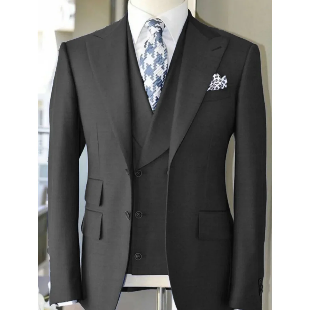 

Men Suit 3 Pieces Black Solid With Lapel For Wedding Banquet Birthday Casual Business Official Work Set Jacket Vest With Pants