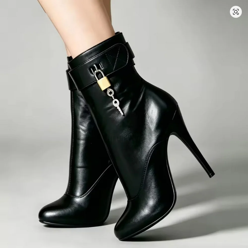 14CM Dünne High Heels Kurze Stiefel, Crossdresser Cosplay-Schuhe, Knöchelhohe Stiefel, Seitlicher Reißverschluss, Runde Zehenkappe, Schwarz, Individuelle Farben