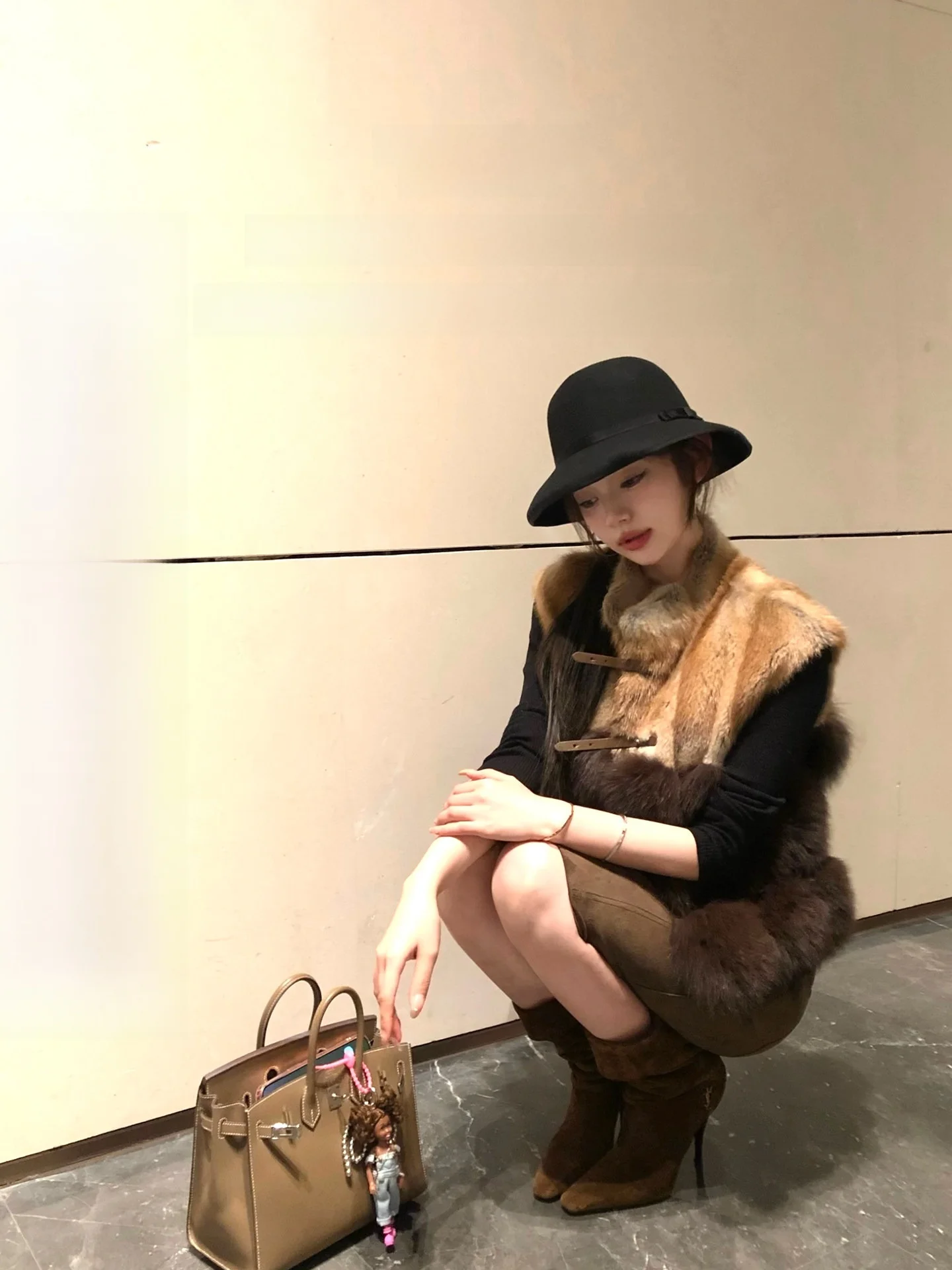 

Chen Jin Luxury Vintage Lady Sle Merged Fur Sable Vest High End No Sve Stand Collar American Sle Women's Coat