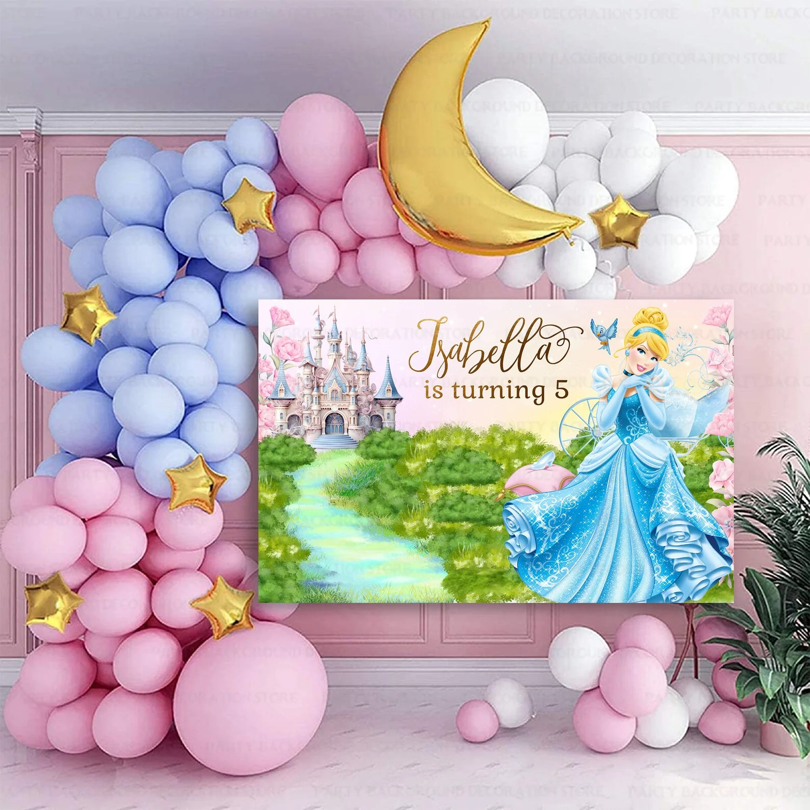 Disney Dreamy Cinderella Blue Dress Princess Backdrop Girls Birthday Party Decor Custom Background Banner Baby Shower Photocall