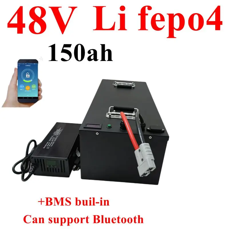 

CZW waterproof Lifepo4 48v 150AH battery bluetooth BMS for 4800w Scooter bike golf cart Solar energy + 10A charger