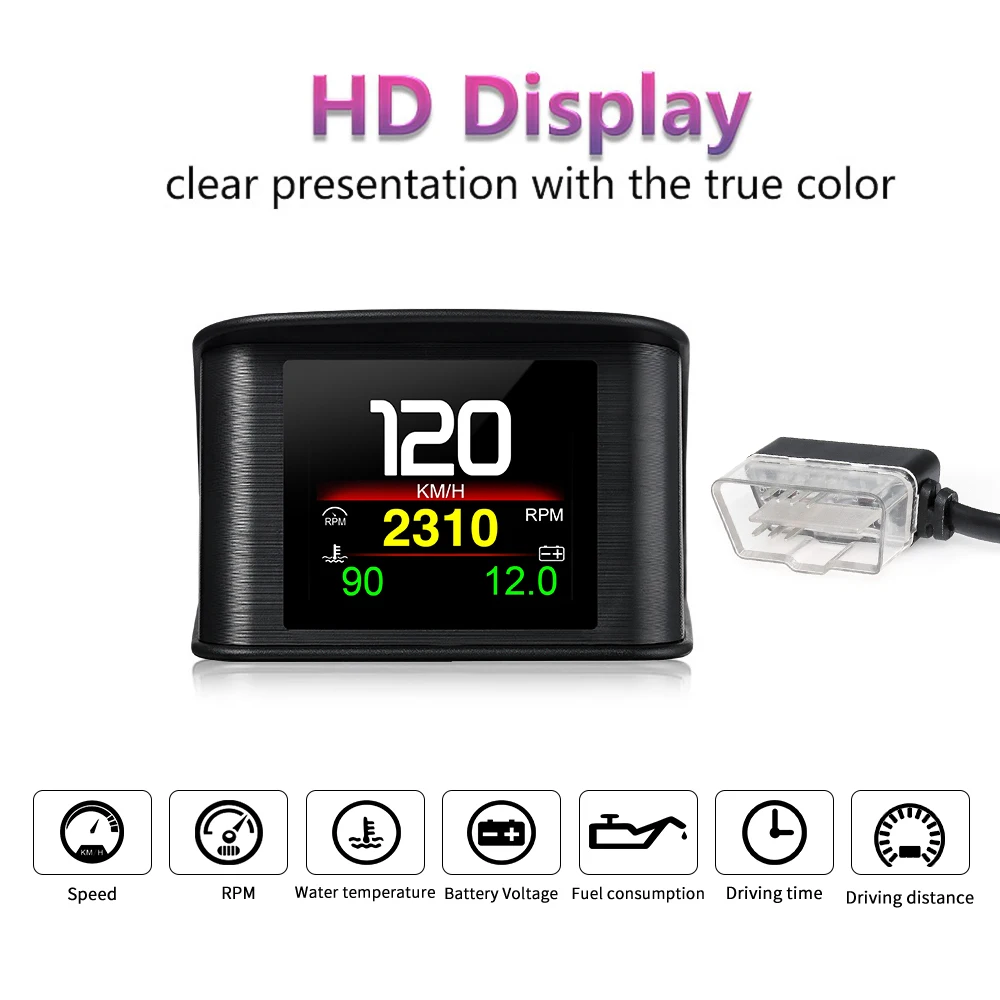 Head Up Display P10PRO OBDII Smart Digital Meter Smart Car HUD Speedometer Turbo RPM Alarm Multiple language On Board Computer