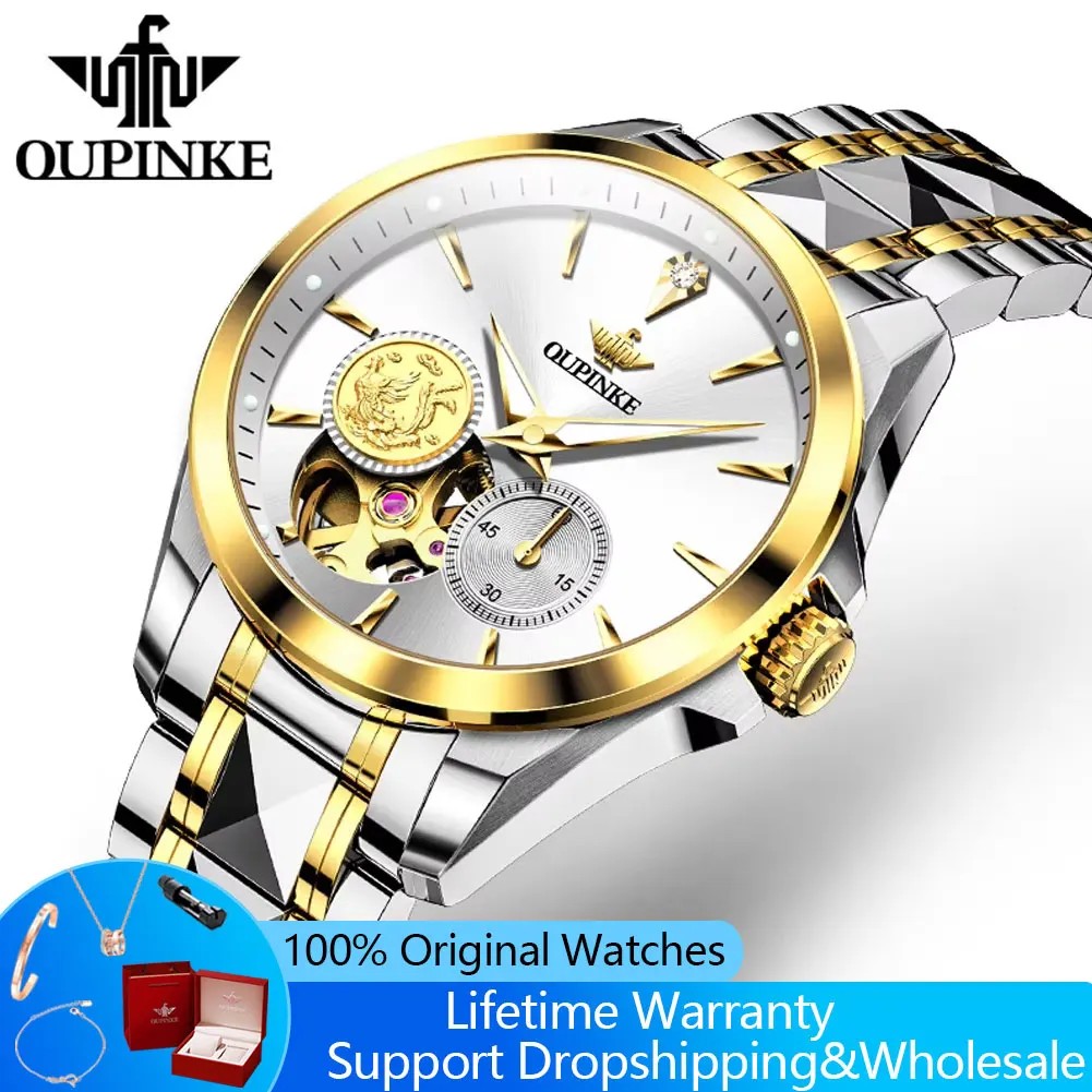 OUPINKE 3260 Real Diamond Watch for Women Luxury Hollow Automatic Mechanical Woman Watch Original Waterproof Glow Ladies Watch