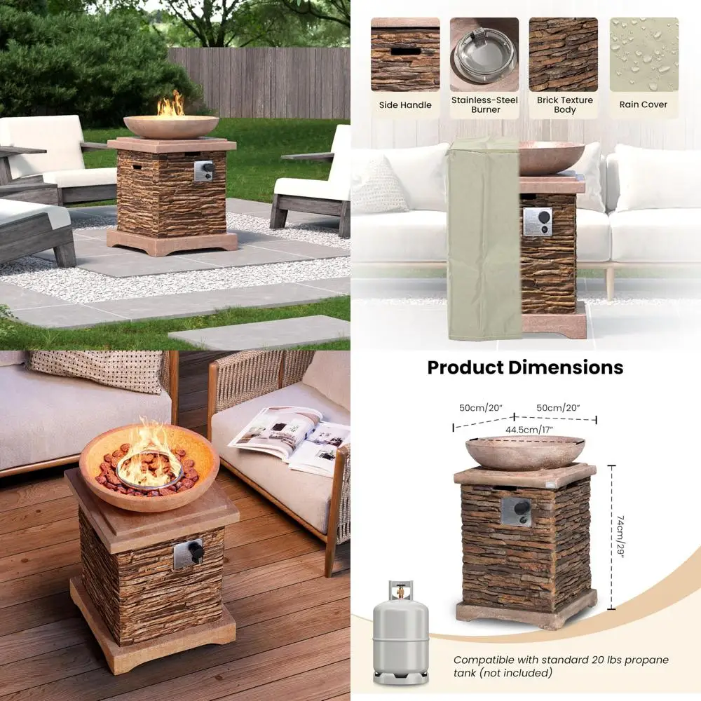 

"Квадратный уличный газовый стол 40 000 btu с бездымным бетонным камнем и лавой"