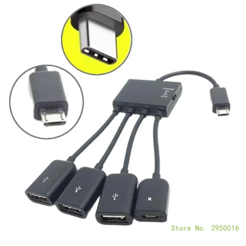 4 Port Micro USB TypeC Power OTG Extender Hub Cable Black For Tablet Smartphones Charging Connection