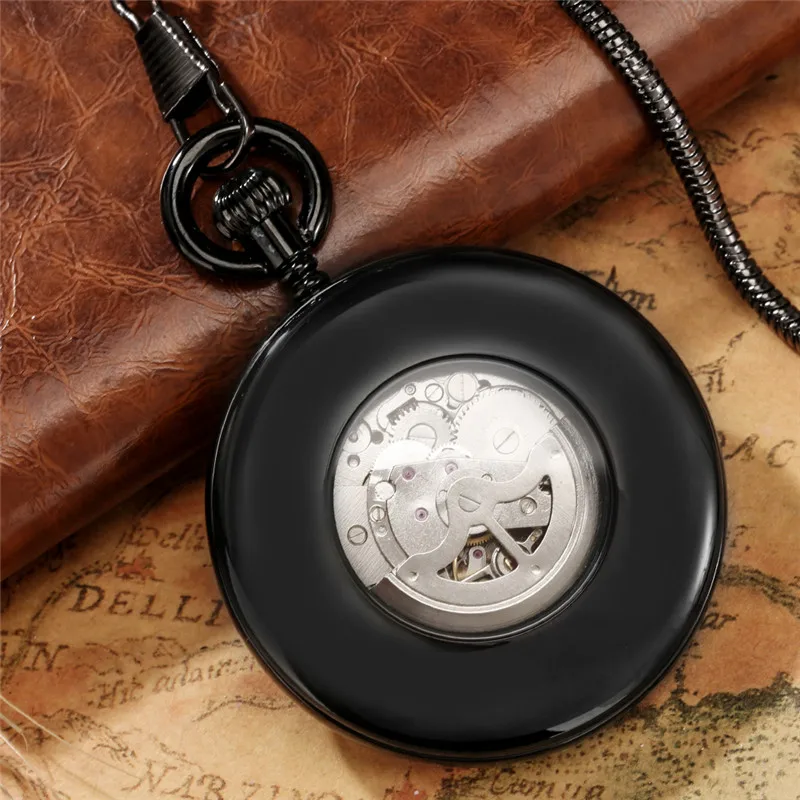 Reloj de bolsillo Steampunk con carcasa de bronce para hombre y mujer, relojes mecánicos automáticos con esqueleto, pantalla de número romano con cadena colgante Fob