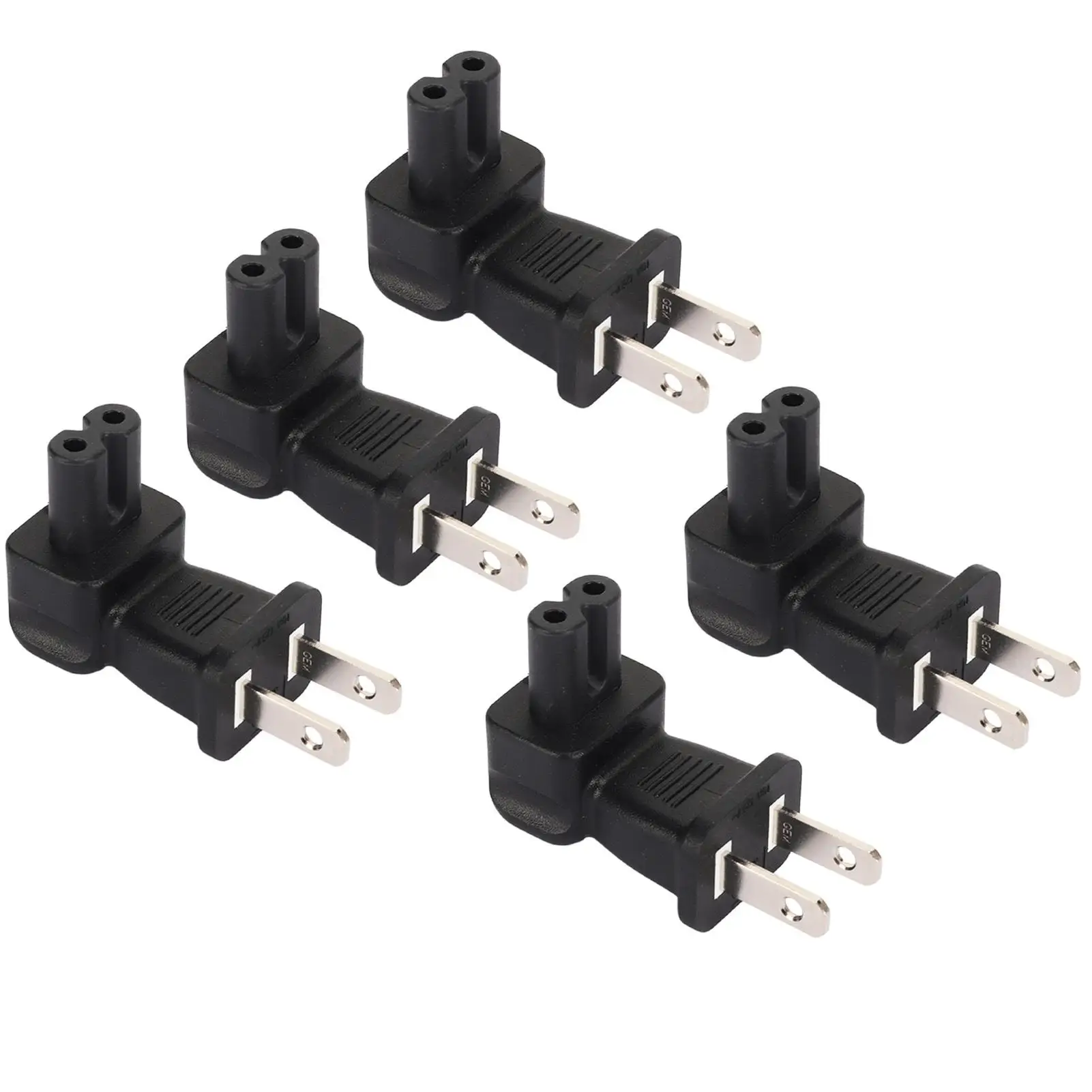 5PCS NEMA 1-15P to IEC320 C7 90° AC Power Plug Adapters, 10A 125V Right Angle 2-Prong for laptop Use