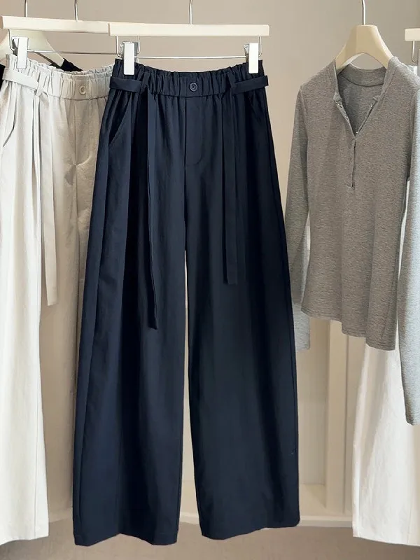 

plus Size Casual Pants for Women Spring Summer Thin Wide Leg Loose Waist Belted High Waist Cotton Comfortable Breathable