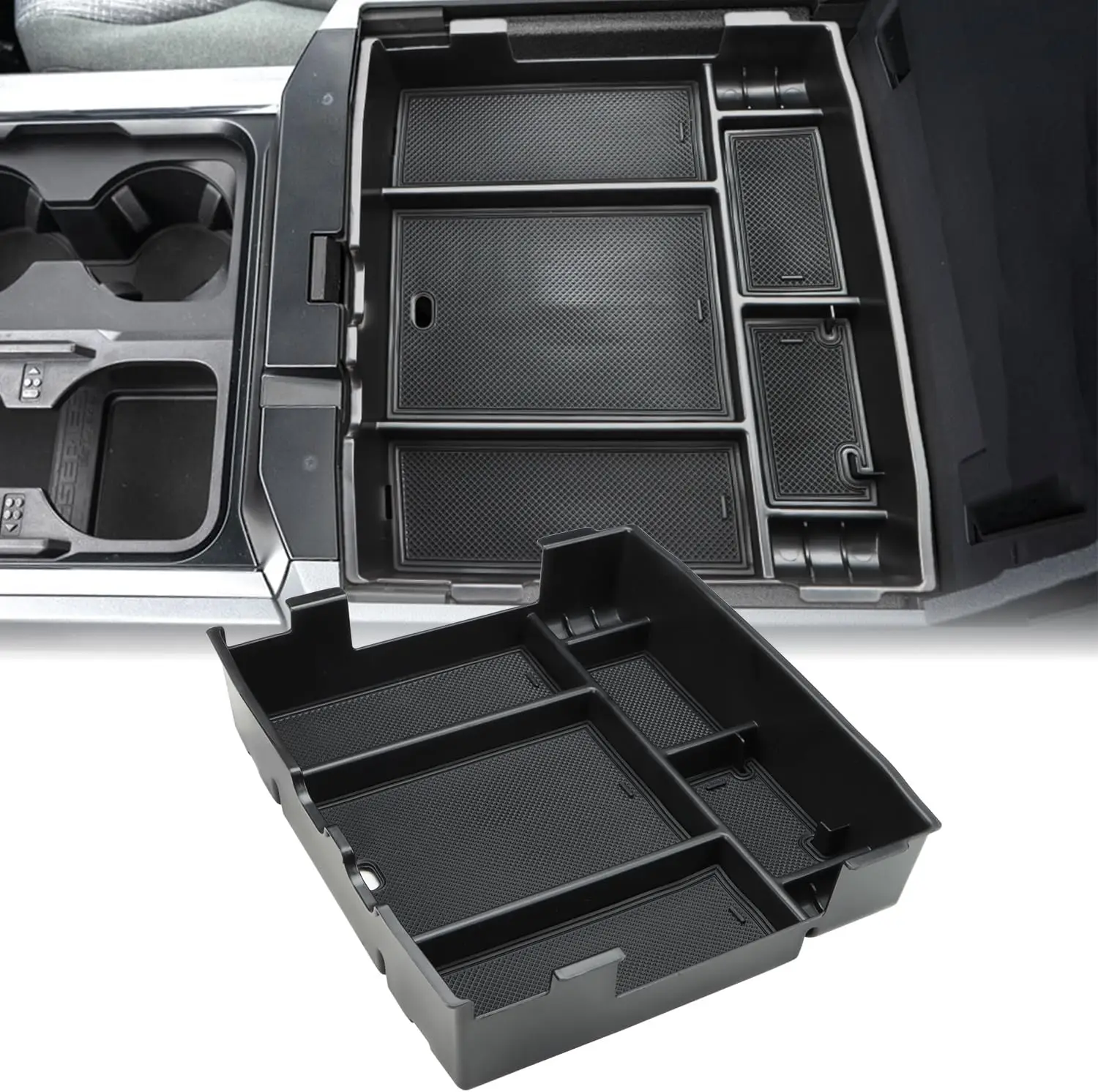 

Center Console Organizer Tray Compatible for 2023 2024 2025 Ford F250 F350 F450 F550 Accessories Armrest Tray Insert Organizer