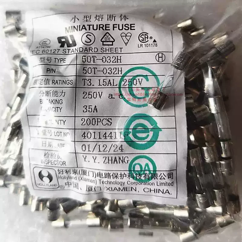 5-100pcs 5 * 20 5X20 fuse 50T-032H T3.15AL250V glass delay slow melting tape magnetic beads