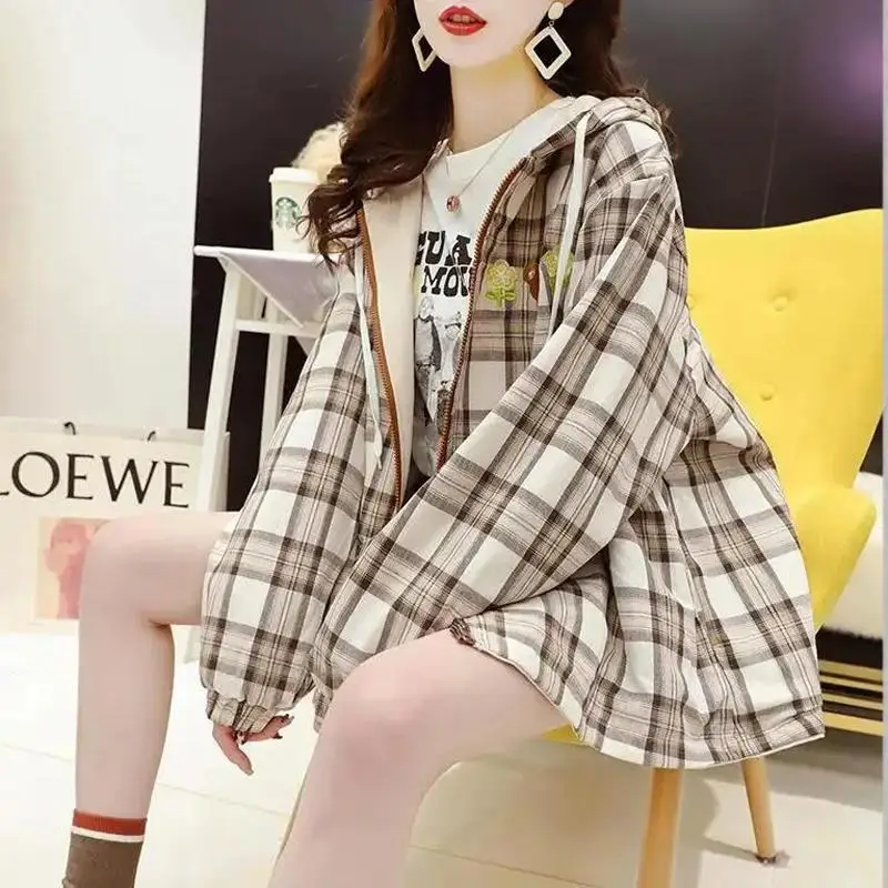 Double-Sided Wearable Women's Coat Adorable Sweet Japanese Style Student Checkered  Size Spring Autumn Winter Versatile