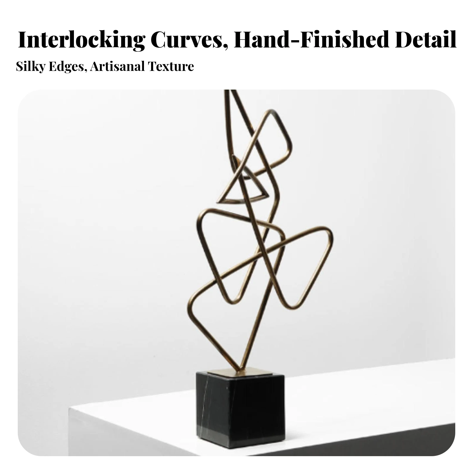 Geometric Sculpture Abstract Sculpture with Black Base Metal Line Statue Angular Decor Decorative for Living Room, Entryway