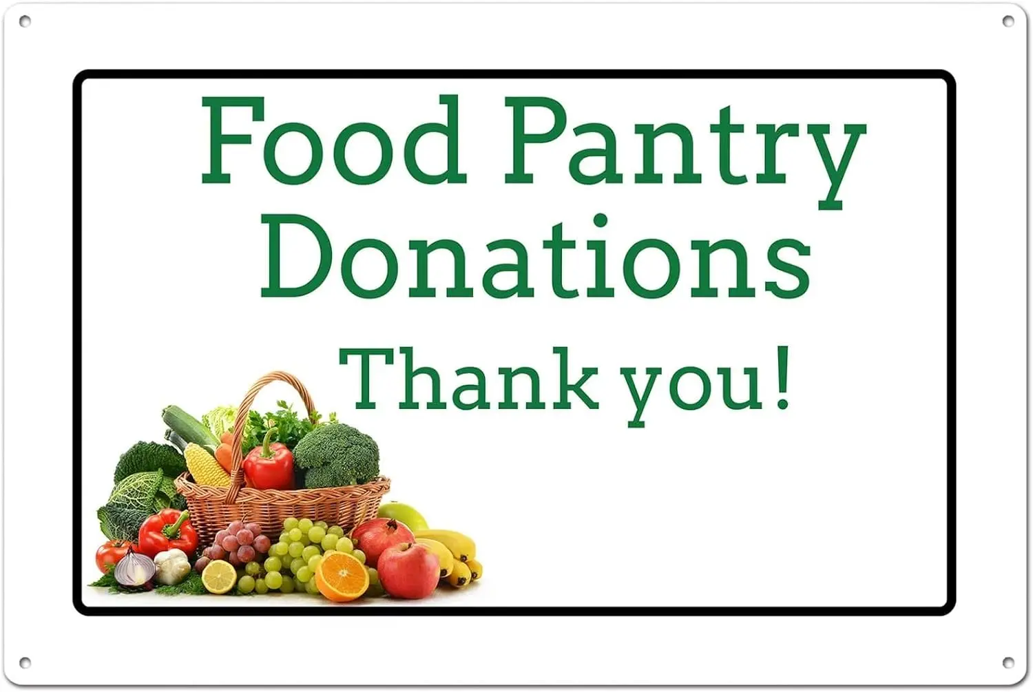 Food Pantry Donations Metal Tin Sign, Funny Food Art Wall Decor Signs Retro Vintage Fruits and Vegetables Decorative Metal  sign