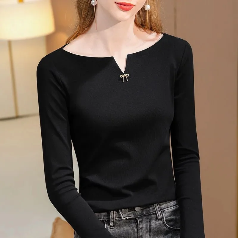 Women Spring Autumn Style Blouse Shirts Lady Casual Long Sleeve V-Neck Solid Color Basic Top Blouse