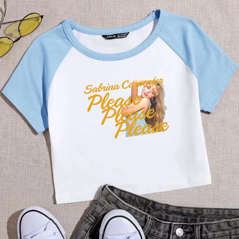 Sabrina Carpenter Please Please Please Crop Tops T-Shirt Girls Fashion Women O-Neck Short Sleeve  Fans Gift T-shirt