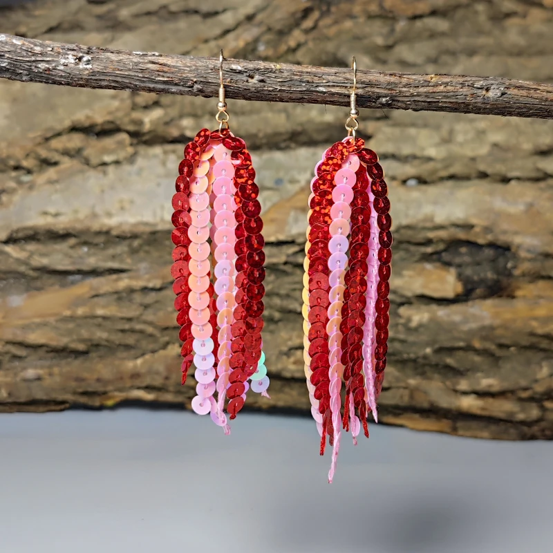 New Valentine\'s Day Earrings Shining Laser Pink Tassel Love Earrings Beautiful Rose Red Round Earrings Valentine\'s Day Decorativ